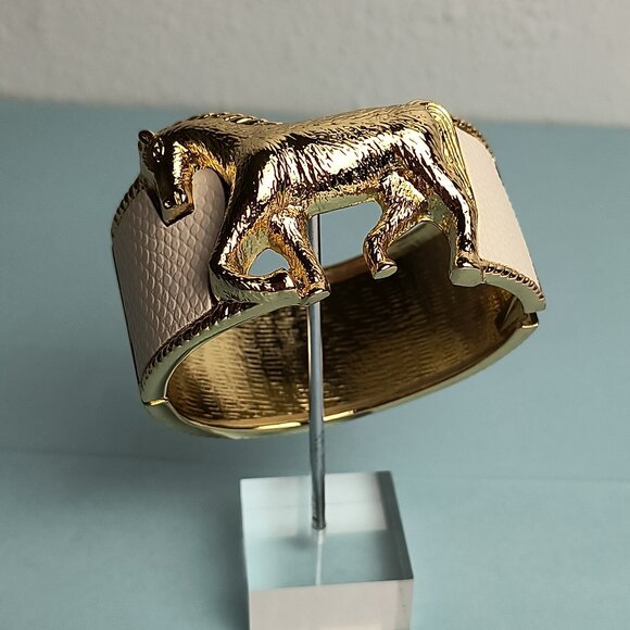 Source Unknown Jewelry - WESTERN GLAM Y2k Mustang Horse Hinged Cuff Bangle Clamper Bracelet White…